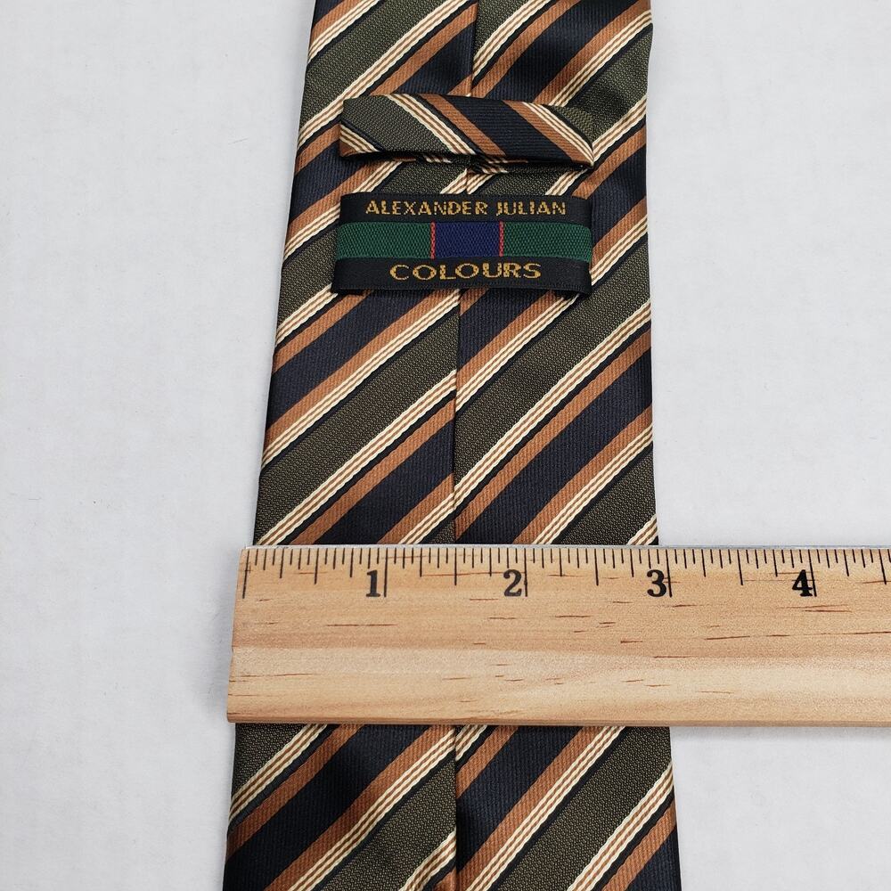 Vintage Alexander Julian Colours Mens Tie Striped 3"x 61.5" Black Green Business - Picture 7 of 9